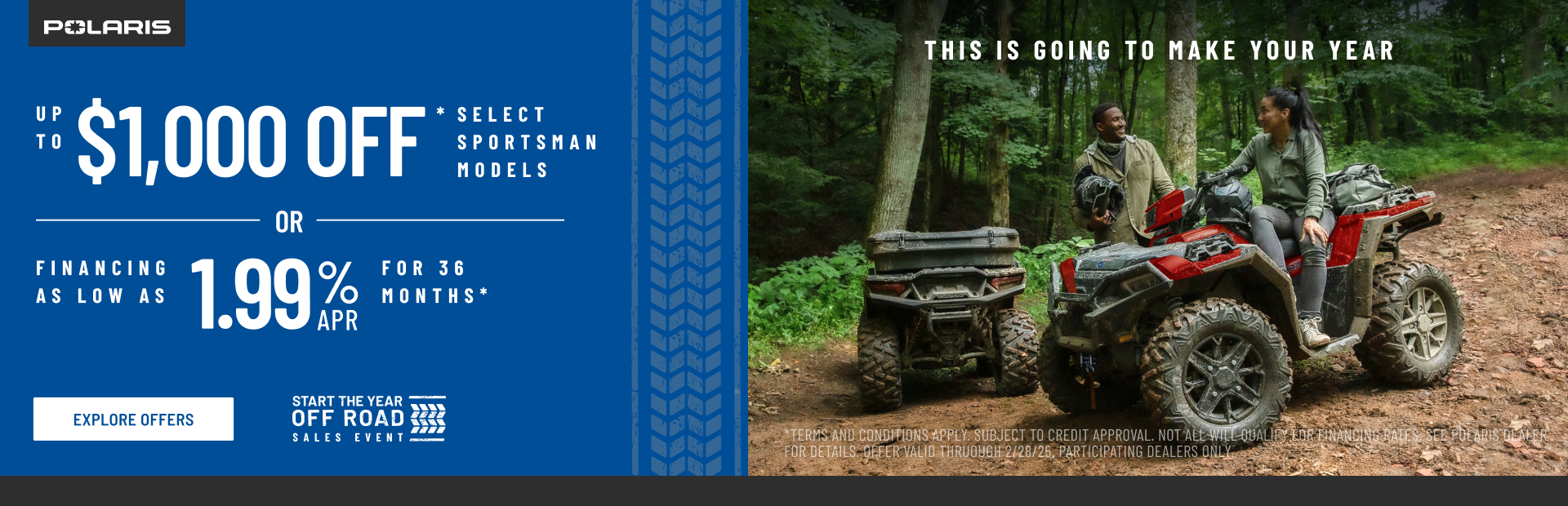 Polaris ATV trail riding. Up to $1000 Off Select Sportsman Models. Financing as Low as 1.99% for 36 months.